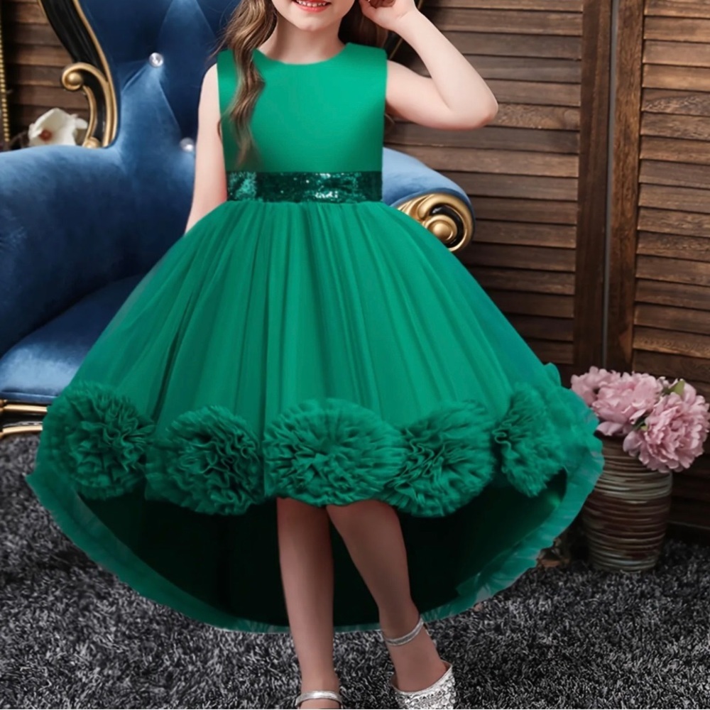 Pageant Girls Elegant Cute Mesh Flower Embroidery Princess Dress